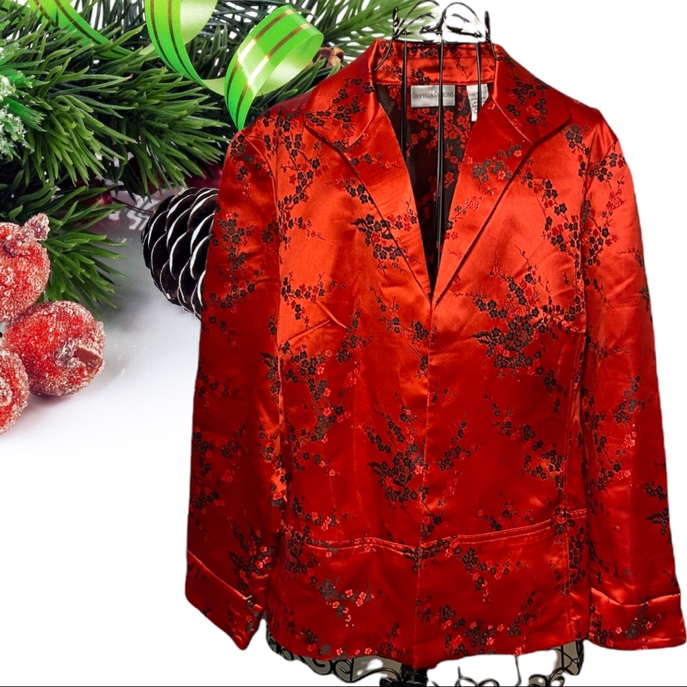 Drapers & Damons red/black Brocade jacket, size Large.